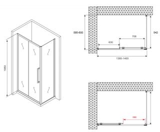 Душевой уголок ABBER Schwarzer Diamant AG30140H-S60 140x60см хром